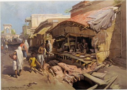 Old Jaunbazar Native Shops. Chromolithograph By William Simpson. 1867. Courtesy: BL